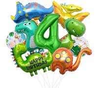 Decorazione XXL per compleanno, 4 anni, dinosauro in pellicola, decorazione per ragazzi, palloncini verdi, palloncini con numeri, 4 per dinosauri giurassici, festa