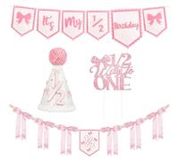 Decorazioni 1/2 Compleanno Bambina Rosa, Festone “It’s My 1/2 Birthday”, Cake Topper Glitter Rosa, Cappellino Compleanno Conico, Festoni Compleanno e Striscione Sedia per 6 Mesi, Decorazioni per feste