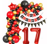 Decorazioni 17 Anni Compleanno Ragazza 17 Anni Ghirlanda Palloncini Rosso Nero 1