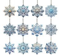 Decorazioni a Fiocco di Neve,24 Pezzi Blu Doppia Faccia Decorazione Appesa - 2D Ornamenti A Fiocco Di Neve Per Albero Di Natale,Per Aula Festa Paese delle Meraviglie Innevato Compleanno Vacanza Casa