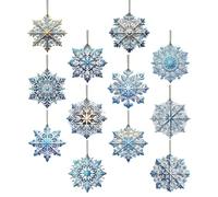 Decorazioni a Fiocco di Neve,24 Pezzi Blu Doppia Faccia Decorazione Appesa - Con Gancio Decorazioni Natalizie Fiocchi di Neve 2D - per Feste Invernali, Paesaggio Nevoso, Compleanni, Vacanze, Casa e Uf
