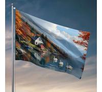 Decorazioni a forma di birra, per uomo, cigni, scivolano su un lago sereno circondato da fogliame autunnale e montagne. Bandiera divertente decorazione universitaria decorazione per grotta uomo (120 x