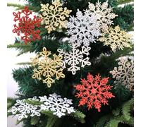 Decorazioni a forma di fiocco di neve, 24 pezzi, per decorazioni stagionali, realizzate in materiale plastico, progettate per essere appese su più superfici durante le celebrazioni