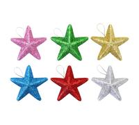 Decorazioni a forma di stella glitterata, 6 piccole stelle glitterate, decorazione per albero di Natale portatile, decorazione per albero di Natale, ciondolo per auto per finestra