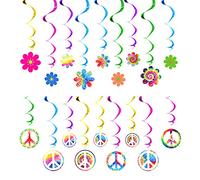Decorazioni a Spirale per Feste a Tema Hippie Anni '60, Festa alla Moda degli Anni '60 Segno di Pace di Ritagli di Fiori Retrò Decorazioni per Soffitti con Volute Sospese, 36 Conte