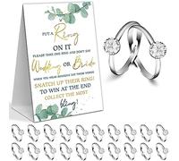 Decorazioni a tema doccia nuziale in eucalipto, gioco con scritta "Put A Ring On It", "Don't Say Bride", giochi per addio al nubilato, feste di fidanzamento (1 cartello e 50 anelli in plastica con