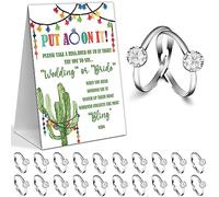 Decorazioni a tema Fiesta per addio al nubilato, gioco con scritta "Put A Ring On It", "Don't Say Bride", giochi per addio al nubilato, feste di fidanzamento (1 cartello e 50 anelli in plastica con diamanti)