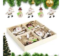 Decorazioni Albero di Natale, DEANKEJI 12 Pezzi Decorazioni Natalizie per Albero, Decorazioni Natalizie Legnotra cui Babbo Natale e Pupazzo di Neve di Natale, per Decorare gli Alberi di Natale