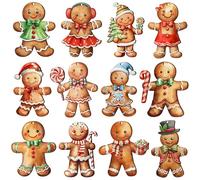 Decorazioni Albero di Natale Legno, 12 Pezzi Omino Pan di Zenzero Pendenti, Addobbi Natalizi Retrò Ciondoli per Decorazione Feste