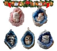 Decorazioni Animali In Geode,Ornamenti Animali Geode in Acrilico 2D,5 Pezzi Incanto Festivo Per Calze Natalizie Party Casa | Per Casa Finestra Porta Parete Albero Natale Auto Specchietto