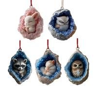 Decorazioni Animali Per Albero Di Natale - Decorazioni 2D Piatte In Acrilico Con Geode A Forma Di Animale | 5 Pezzi Incanto Festivo Per Calze Natalizie Party Casa | Per Casa Finestra Porta Parete Albe