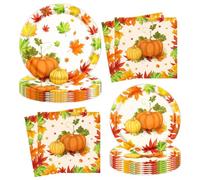 Decorazioni Autunnali per Il Ringraziamento - Set di Stoviglie per 10 Ospiti, Piatti e Tovaglioli di Carta a Forma di Zucca e Foglia d'Acero