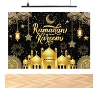 Decorazioni Banner Ramadan Mubarak, 180 × 110cm Grande Striscione Ramadan Mubarak Sfondo Eid Mubarak Banner, Musulmane Ramadan Interni Esterni Decorazione Forniture (Nero)