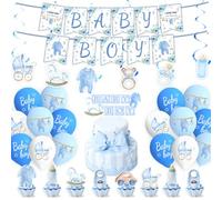 Decorazioni battesimo bimbo blu 5 pezzi : bandierina, 6 pendenti, 18 palloncini, 25 toppers torta, centrotavola comunione, decorazioni prima comunione, centrotavola