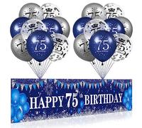 Decorazioni blu per 75° compleanno per uomini donne, blu navy argento Happy 75th Birthday Banner sfondo, palloncini blu per 75° compleanno per 75° compleanno anniversario decorazioni forniture