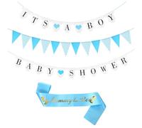 Decorazioni blu per baby shower, striscione per baby shower, decorazione di genere include striscione "It's a boy", fascia per mamma per essere e gagliardetto rosa, come decorazioni per feste o