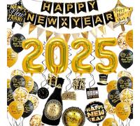 Decorazioni Capodanno 2025 Set,Palloncini Nero Oro Decorazione 2025 Palloncini,Set di Decorazioni per Capodanno, Festone Buon Anno Happy New Year,Coriandoli,Oggetti di Scena Fotografici Come Decorazi