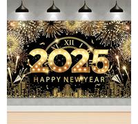 Decorazioni Capodanno 2025, XXL Banner Capodanno (71 x 44 Pollici), Striscione Happy New Year 2025, Accessori Capodanno 2025