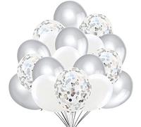 Decorazioni Capodanno 2026 - 50 Palloncini Argento Bianco e Confetti Balloon, 40 Palloncini Classici + 10 Palloncini di Coriandoli Argenati. Accessori per Feste di Compleanno
