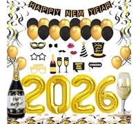 Decorazioni Capodanno 2026 Set XXL, Festone Buon Anno Happy New Year, Palloncini Nero Oro, 2026 Gigante, Spirali, Accessori Foto Booth, Coriandoli per il Veglione Cenone di San Silvestro