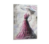Decorazioni Casa Moderna 50x70cm Nessun frame Donna sexy in vestito viola con cappello bianco Arte astratta Quadri Quadri su tela Poster da parete Quadro di arte della parete per l'Decorazioni del so