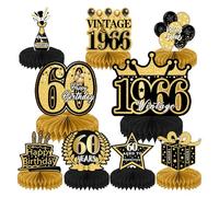 Decorazioni Centrotavola per 60° Compleanno, 9 Pezzi Addobbi per Centro Tavola a Nido d'Ape Oro Nero, Toppers da Tavolo a Carta per Feste di 60 Ann Compleanni, per Uomini Donne Nato nel 1966