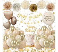 Decorazioni Compleanni Bambina Donne, Palloncini Compleanno Beige con Addobbi Beige, Pompon di carta per la Decorazioni Ragazza Donna Uomo