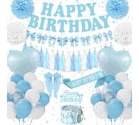 Decorazioni Compleanni Donna Bambina, Decorazioni di Compleanno con Fiocco Blu, Palloncini Blu e Bianchi Fiocco, Striscioni Glitterata, Tema Fiocco Decorazioni Festa Compleanno Ragazza 1 2 13 16 18 21