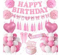 Decorazioni Compleanni Donna Bambina, Decorazioni di Compleanno con Fiocco Rosa, Palloncini Compleanno Bianchi Rosa, Tema Fiocco Striscioni Glitterata Decorazioni Festa Compleanno Ragazza 13 16 18 21