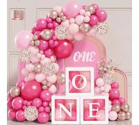 Decorazioni Compleanno 1 Anno Bambina - 3Pcs One Scatole e 104Pcs Kit Arco Palloncini Rosa Gold, Pastello, Kit Palloncini Compleanno Rosa Per Primo Compleannoo Sfondo Bimba 1 Anno