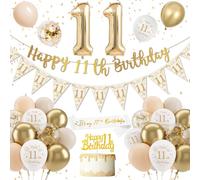 Decorazioni Compleanno 11 anni, Bianco Oro Addobbi Palloncini, Festone Buon Compleanno Pallone Foil Gigante Numero 11, Palloncini 11 Anni Decorazioni Festa