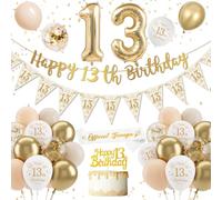 Decorazioni Compleanno 13 anni, Bianco Oro Addobbi Palloncini, Festone Buon Compleanno Pallone Foil Gigante Numero 13, Palloncini 13 Anni Decorazioni Festa