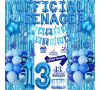 Decorazioni Compleanno 13 Anni Blu, Palloncini Compleanno 13 Anni Ragazzo, Decorazioni per Feste per Adolescenti Ufficiali, Palloncini Blu 13, Striscioni Buon Compleanni, Vortici Sospesi Glitterata