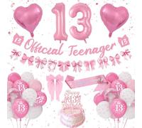 Decorazioni Compleanno 13 Anni Ragazza, Palloncini Bianchi Rosa, Decorazioni di Compleanno con Fiocco Rosa, Pallon Foil Numero 13, Decorazioni per Feste 13 Anni, Striscioni, Tracolla, Topper Torta