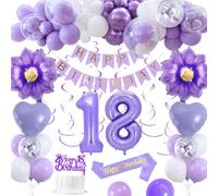 Decorazioni Compleanno 18 anni, Decorazioni 18 anni Compleanno Viola per donna Palloncini Macaron Viola Bianco Banner HAPPY BIRTHDAY Palloncini Numero 18 Palloncini Cuore Decorazione per Torta