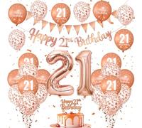 Decorazioni Compleanno 21 Anni, Palloncini Oro Rosa per Anno, Striscione Buon Compleanno, Topper Torta, Addobbi per Bambina