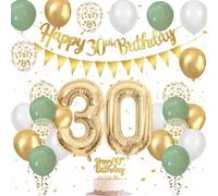 Decorazioni Compleanno 30 Anni Set, Palloncini Compleanno Verdi Oro Bianco, Festoni Compleanno, Striscione Buon Compleanno, Topper Torta Compleanno, per Addobbi Compleanno, Happy Birthday Decorazioni