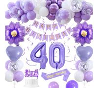 Decorazioni Compleanno 40 anni, Decorazioni 40 anni Compleanno Viola per donna Palloncini Macaron Viola Bianco Banner HAPPY BIRTHDAY Palloncini Numero 40 Palloncini Cuore Decorazione per Torta