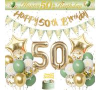 Decorazioni Compleanno 50 Anni Donna Uomo, Palloncini 50 Anni Compleanno Verde Oro, 50 Anni Compleanno Festoni Torta per Decorazioni Festa