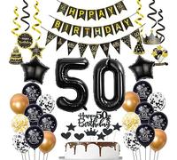 Decorazioni Compleanno 50 Anni Oro e Nero Palloncini per Uomo e Donna Set Torta