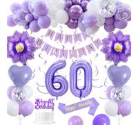 Decorazioni Compleanno 60 anni, Decorazioni 60 anni Compleanno Viola per donna Palloncini Macaron Viola Bianco Banner HAPPY BIRTHDAY Palloncini Numero 60 Palloncini Cuore Decorazione per Torta