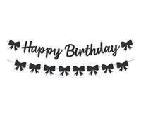 Decorazioni Compleanno con Fiocco Nero, Striscione Buon Compleanno Pre-assemblato Gheirlanda con Fiocco Nero Brillantinato per Ragazze Ragazzi Accessori Foto Forniture
