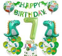 Decorazioni compleanno dinosauro 7 anni, palloncini compleanno dinosauro con ghirlanda Happy Birthday, decorazioni compleanno dinosauro 7 anni ragazzo, decorazione festa 7 anni ragazzo compleanno