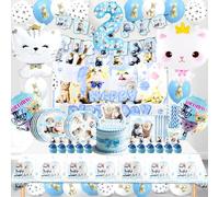Decorazioni Compleanno Gatto 2 Anni,115 Pcs Palloncini Compleanno Gatti Bambini e Bambine,Gatto Tema Decorazioni Kit con Piatti Tovaglie Banner Torta Topper,Animale Domestico Feste Addobbi