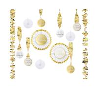 Decorazioni Compleanno Oro - Kit 13 Pezzi con Ventagli in Carta Bianco Oro, Spirali Pendenti e Rosoni per Feste Eleganti Uomo Donna Bambini