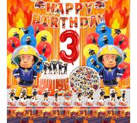 Decorazioni Compleanno Pompieri 3 Anni,Palloncini Compleanno Pompieri,Pompieri Tema Festa Addobbi Bambino Compleanno,Kit Pompiere Compleanno con Banner Tovaglia Torta Topper Adesivi