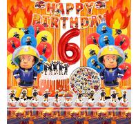 Decorazioni Compleanno Pompieri 6 Anni,Palloncini Camion dei Pompieri,Addobbi Festa Compleanno Tema Pompieri,Set Compleanno Bambini Bambine con Tovaglia Piatti Torta Topper Adesivi