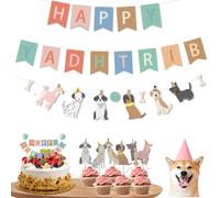 decorazioni compleanno tema cane rosa per festa bambini e animali - set 15 pezzi con striscioni cuccioli, bandierine, topper per torta, adatto per feste a tema, compleanni, baby shower e riu