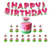 Decorazioni Compleanno Tema Hawaii - 1 Bandiera "Buon Compleanno", 12 Decorazioni per Cupcake e 1 Decorazione per Torta - Perfette per Feste Tropicali, Compleanni Estivi e Feste a Tema Spiag