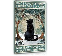Decorazioni con gatti neri Poster vintage divertenti con gatti neri - C'era una volta una ragazza che amava i gatti - Simpatico gatto per decorazioni per la casa, regali per amanti dei gatti per donne